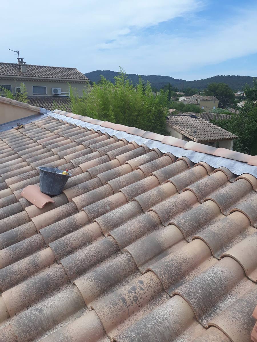 Nettoyage de toiture de trois quart