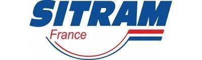 Logo SITRAM France bleu avec des lignes horizontales rouges et blanches.