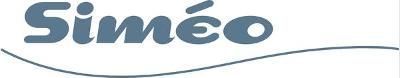 Logo Siméo bleu avec une ligne courbe en dessous.