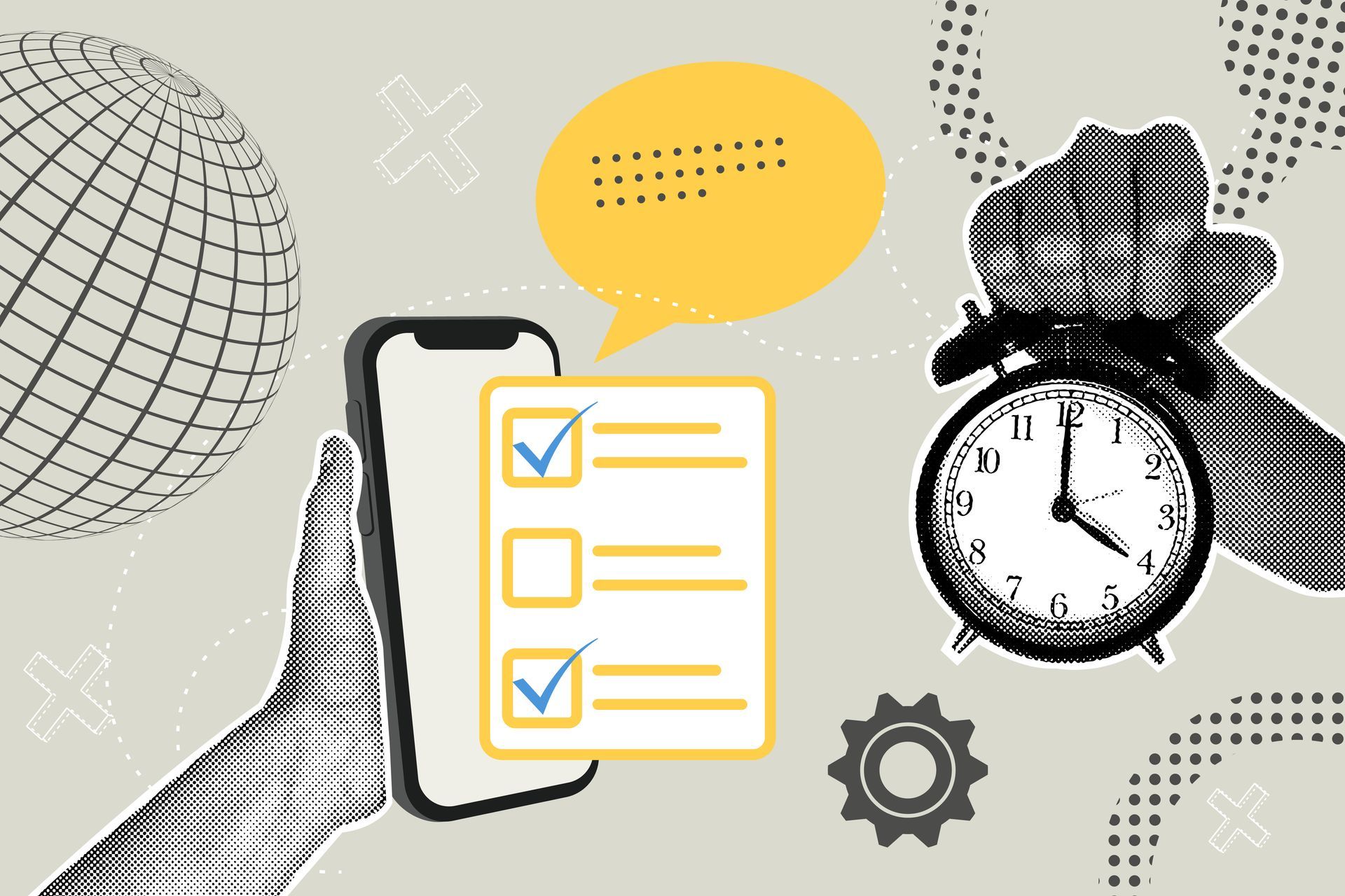 Collage d'un devis par téléphone avec une horloge