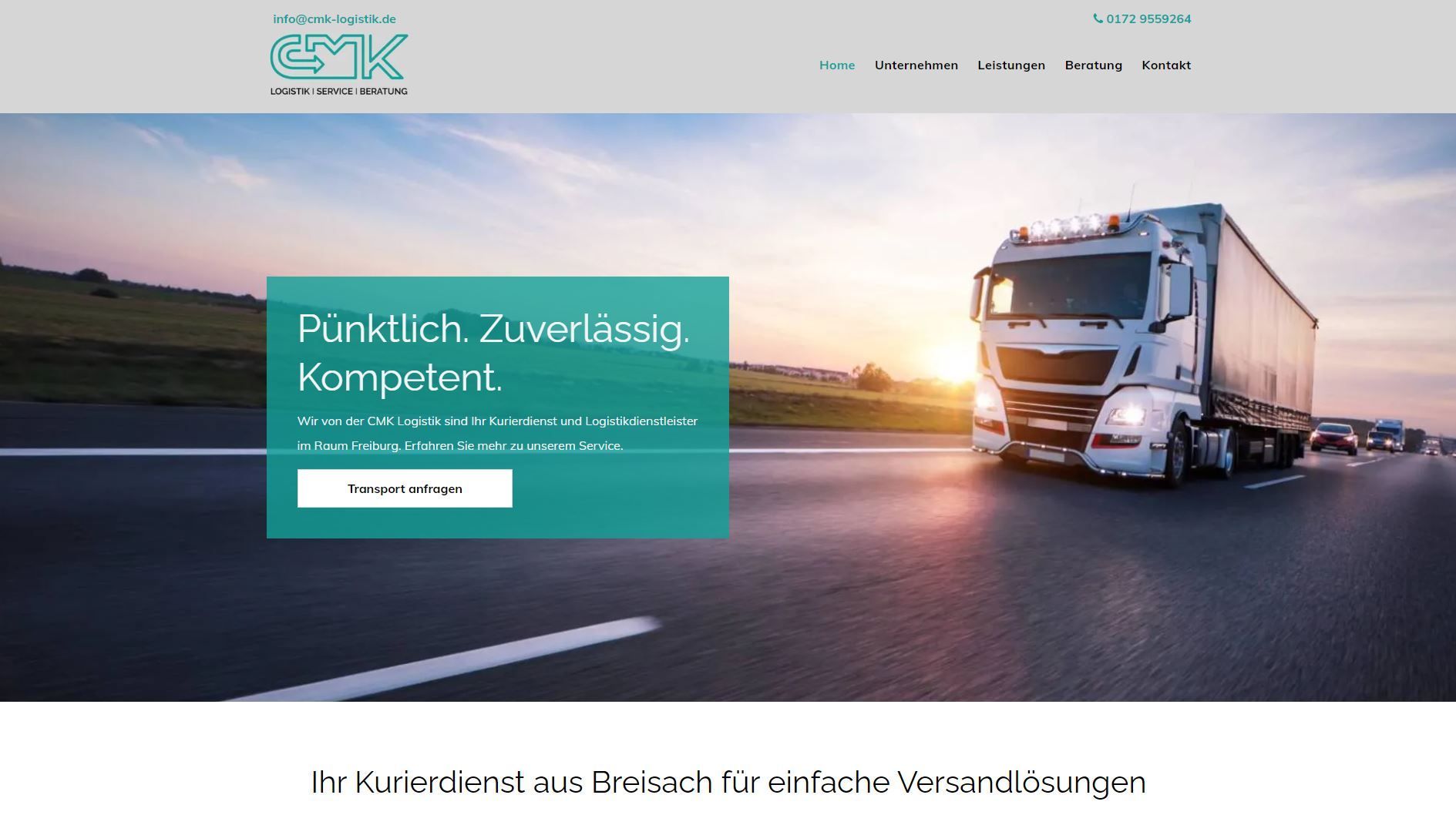 Truck driving on a highway at sunset, with text 