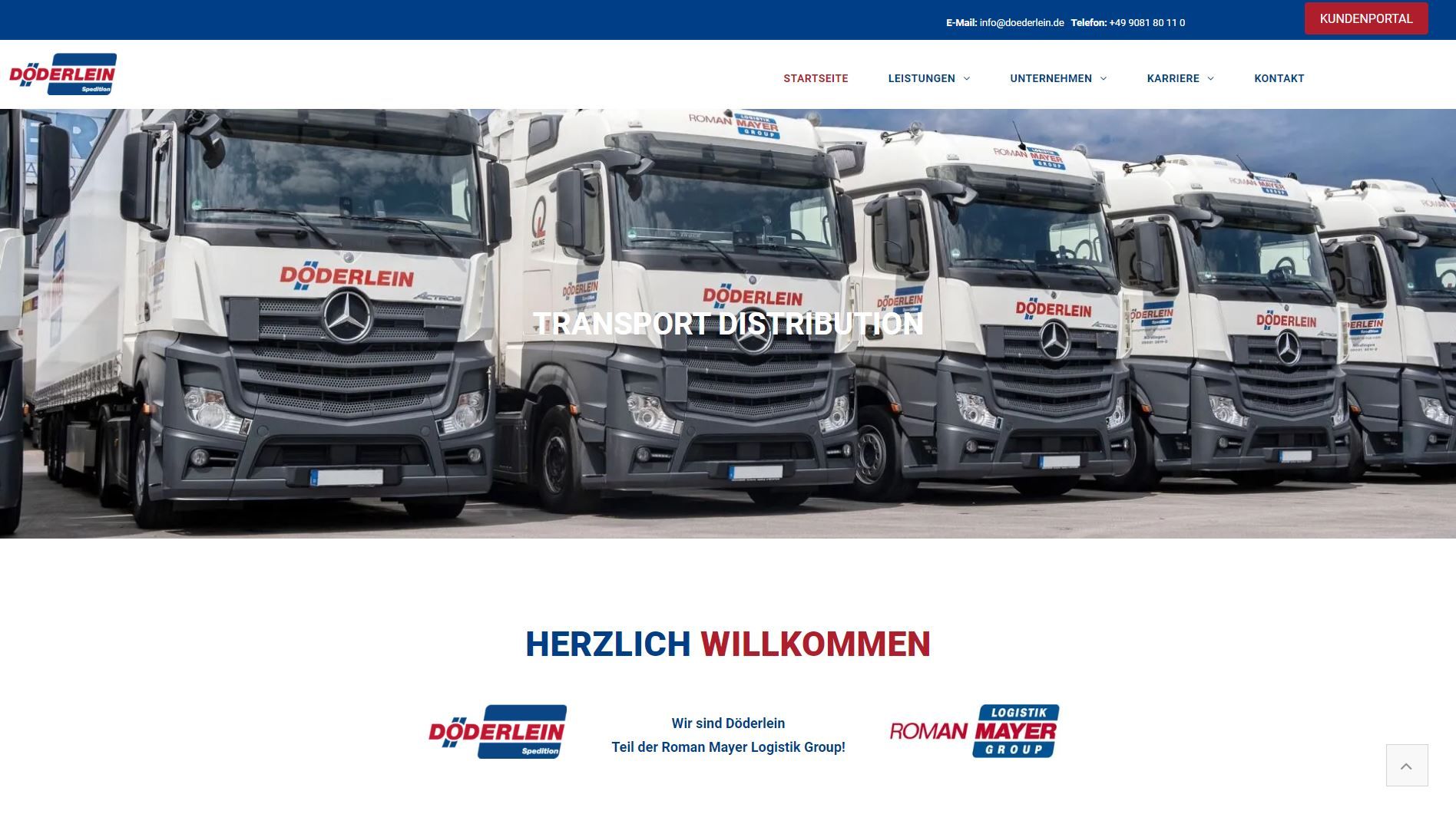 Reihe von weißen und schwarzen Sattelschleppern mit dem Firmenlogo im Freien geparkt.