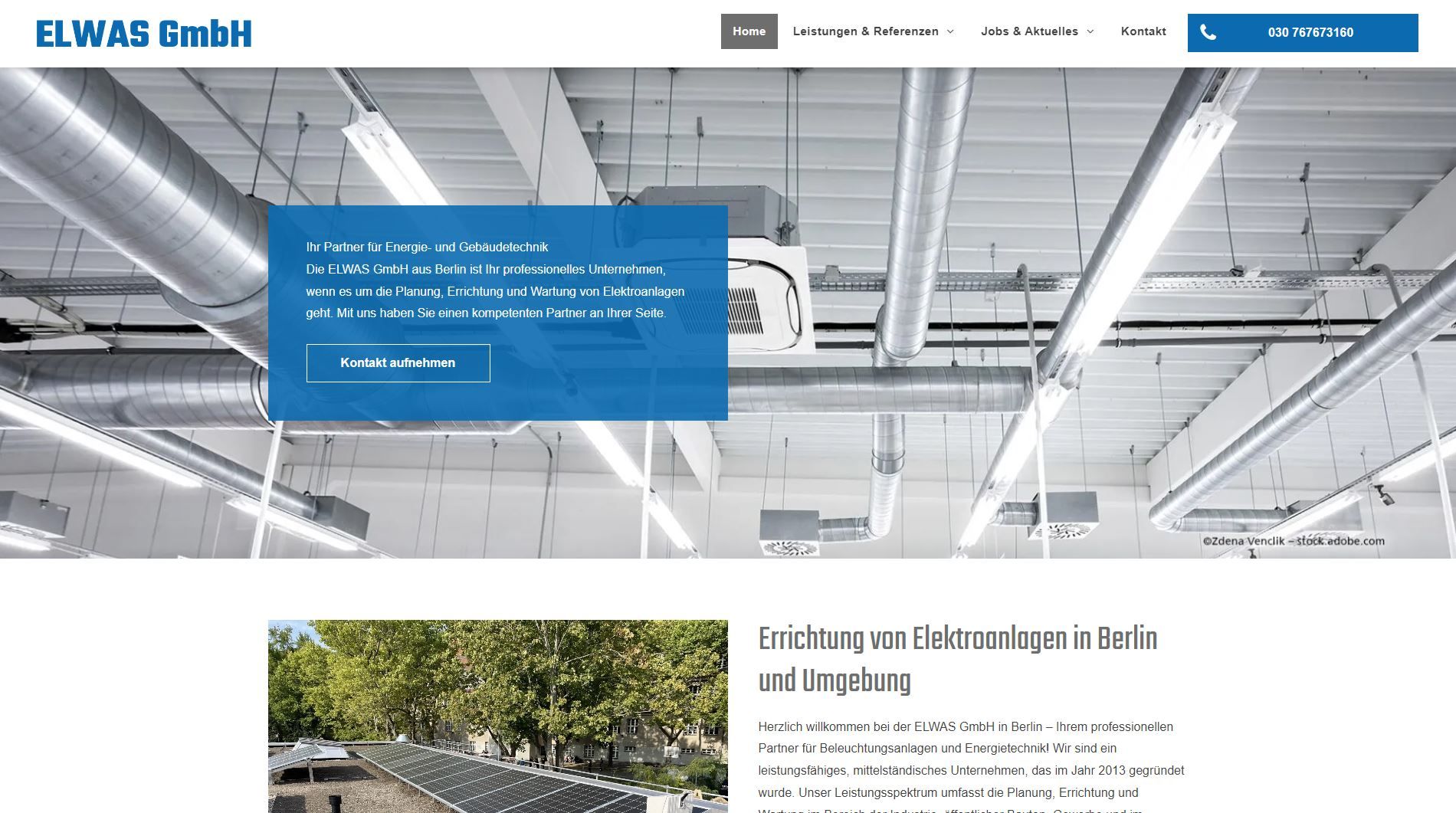 Homepage der ELWAS GmbH mit Industriegebäudelüftungssystemen.
