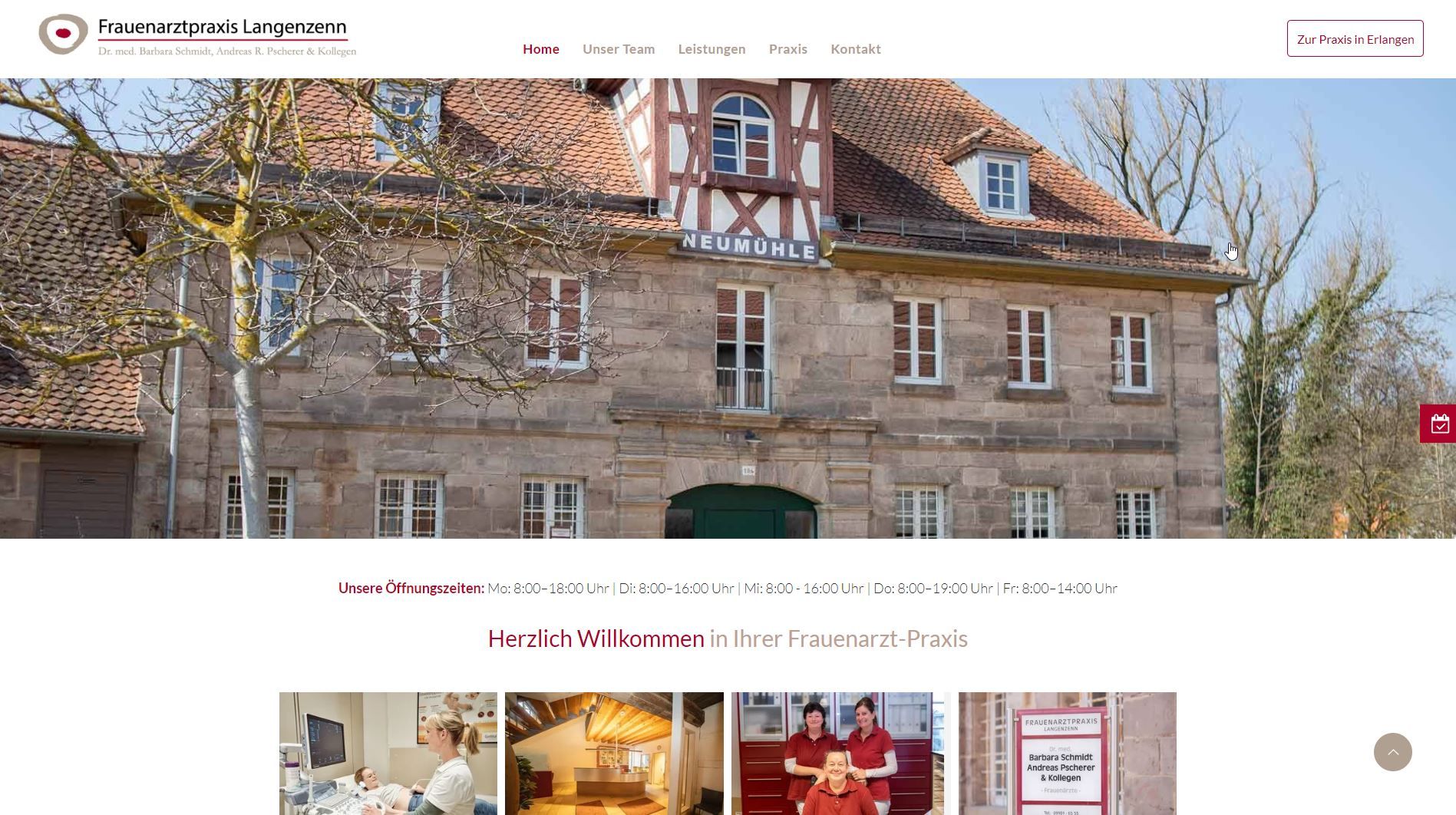 Historisches Gebäude mit rotem Ziegeldach, möglicherweise ein Hotel oder Veranstaltungsraum. Website-Header: „Frauenzentrum“.