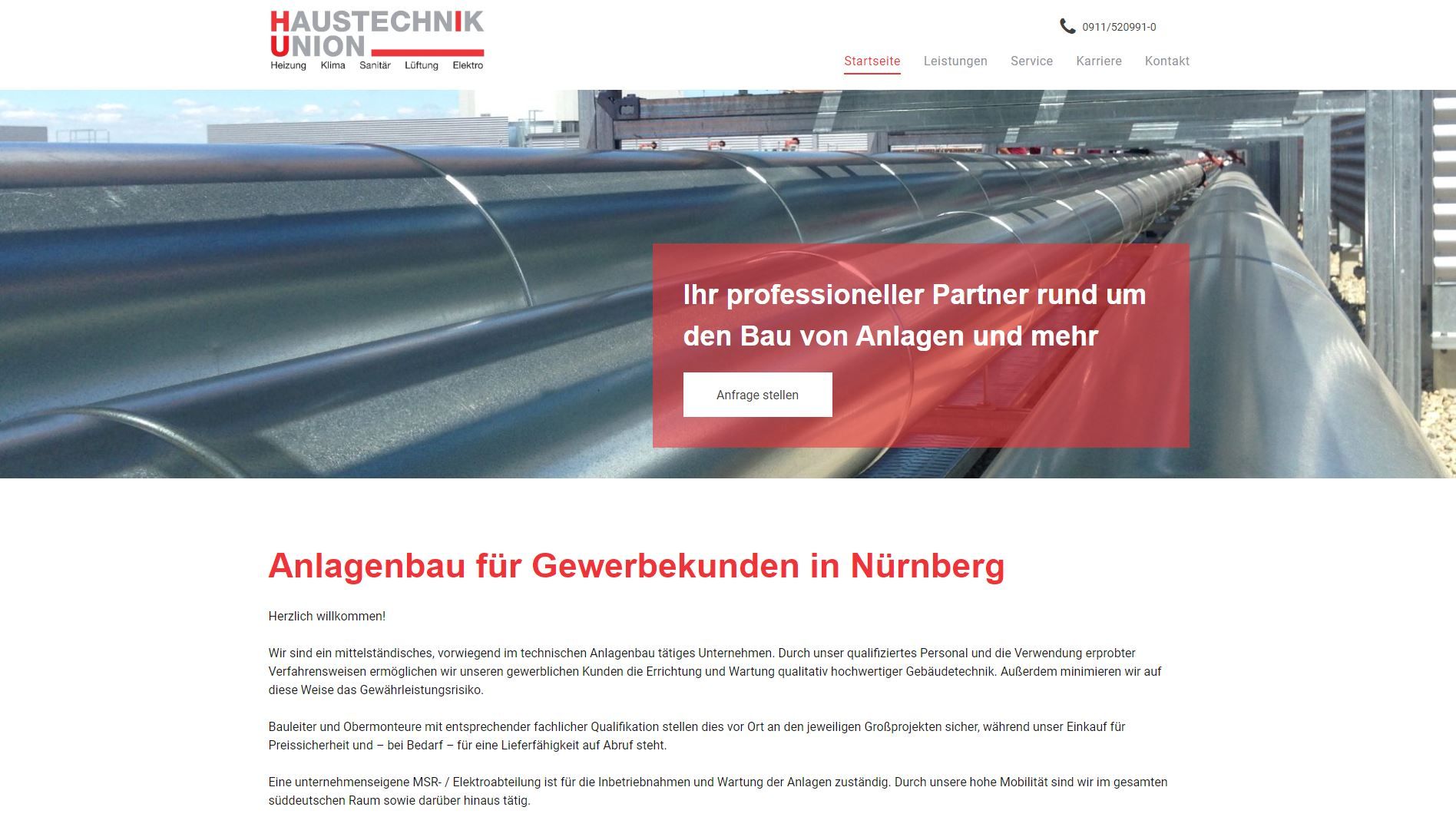 Website homepage with text,