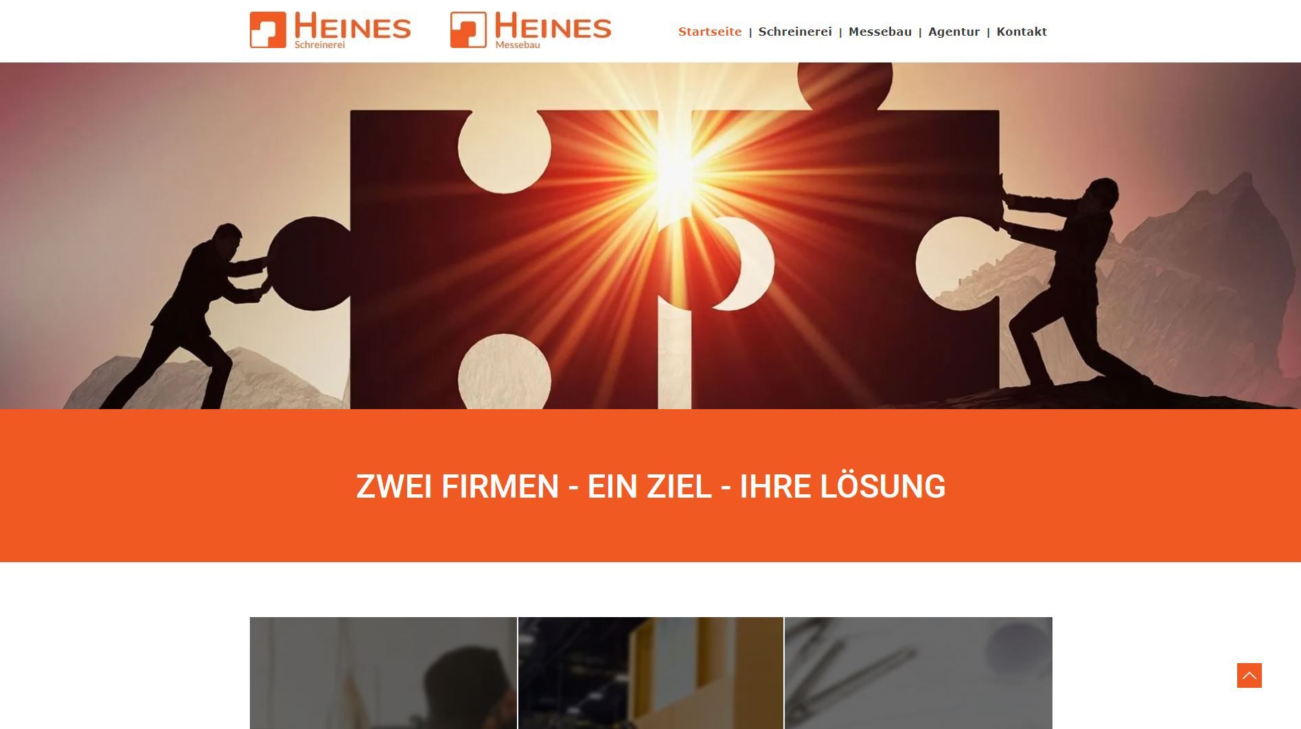 Zwei Silhouetten von Figuren schieben Puzzleteile in Richtung Mitte, vor einem hellen, sonnendurchfluteten Hintergrund.