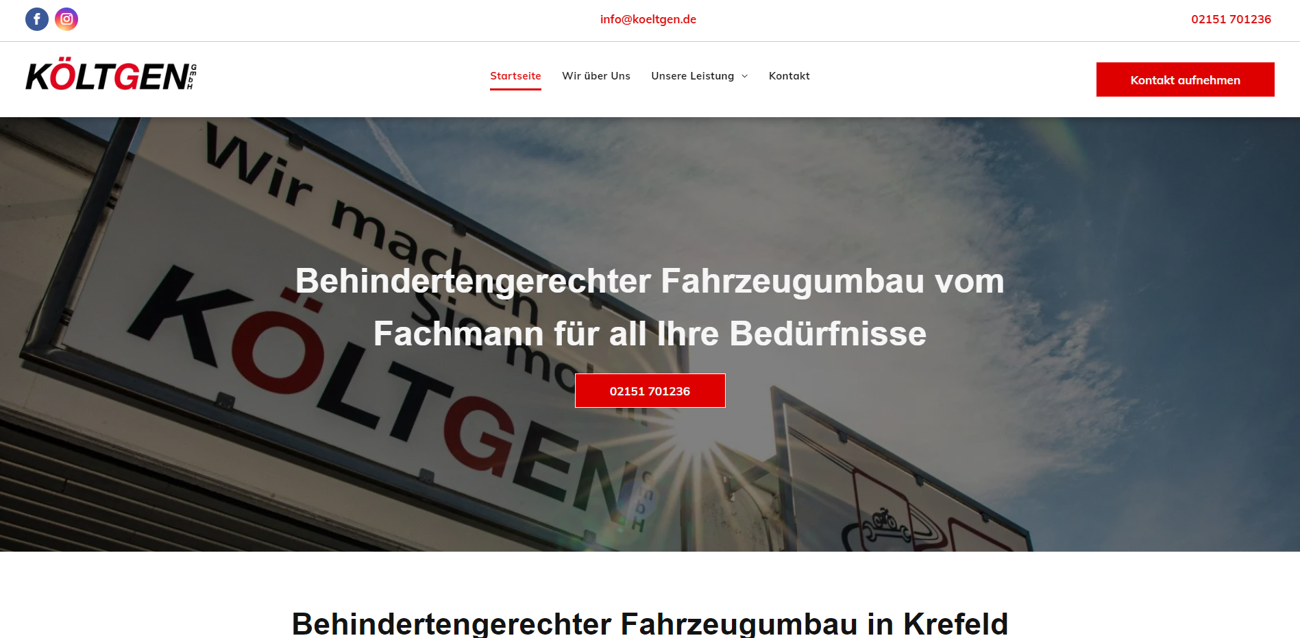 Website zur Förderung von Fahrzeugumbauten für Menschen mit Behinderung in Krefeld.