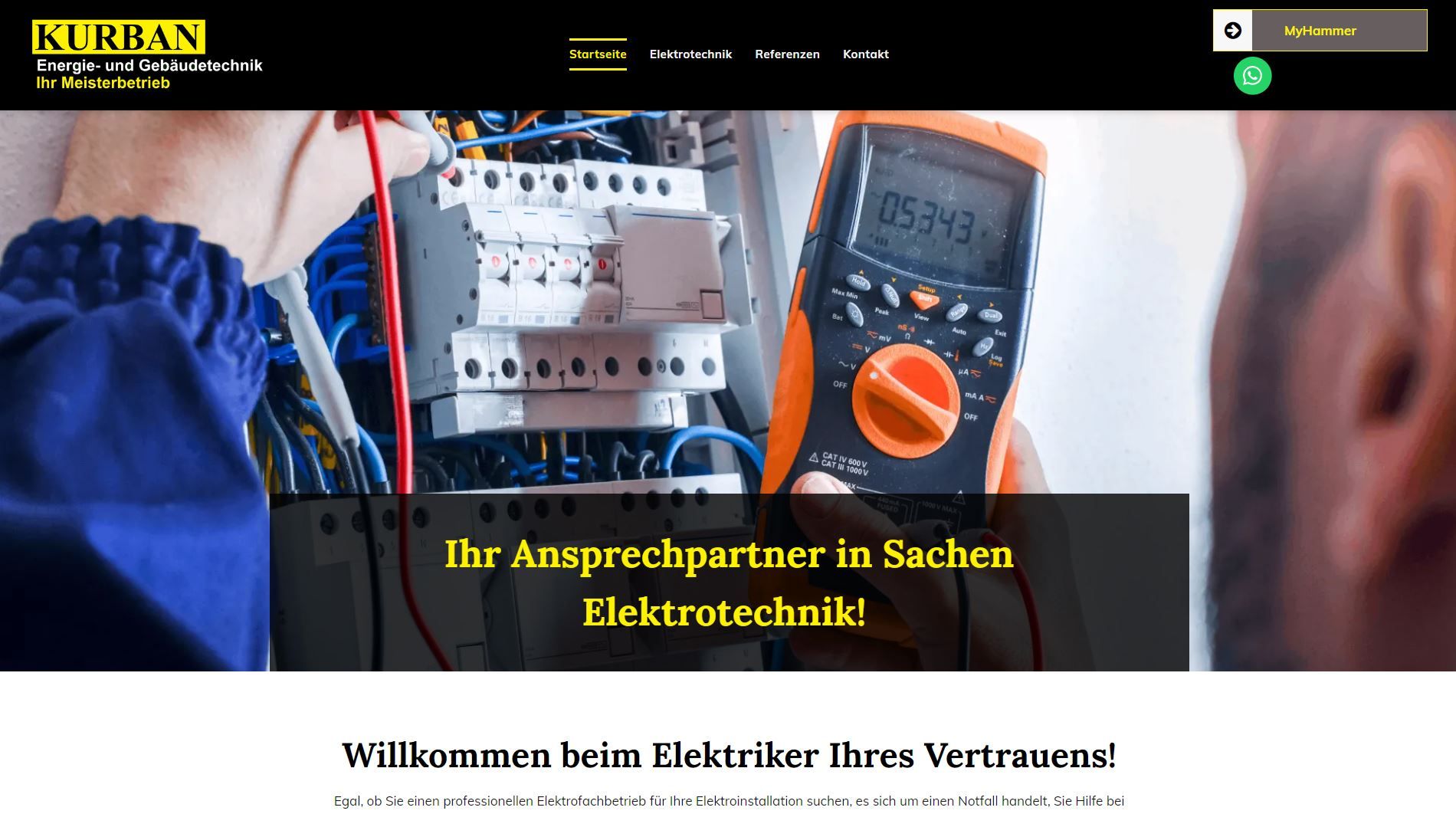 Electrician working on a control panel, text