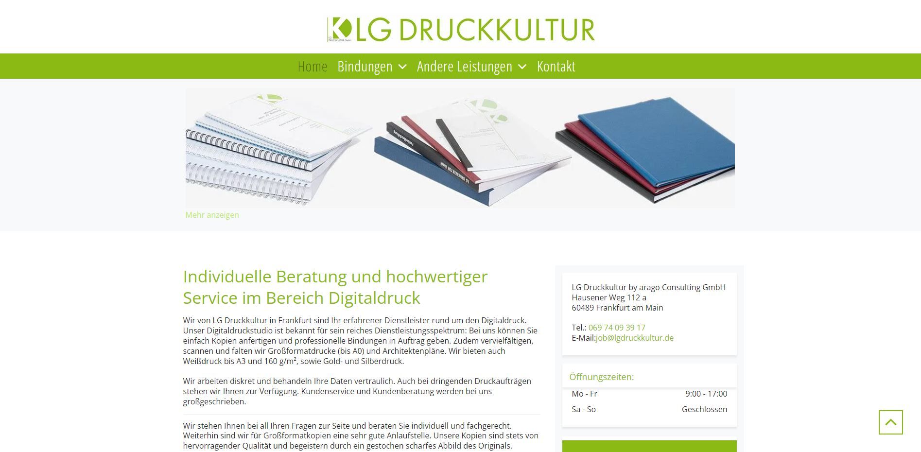 Webseite mit grüner Kopfzeile, drei Papierstapeln und Artikeltext.