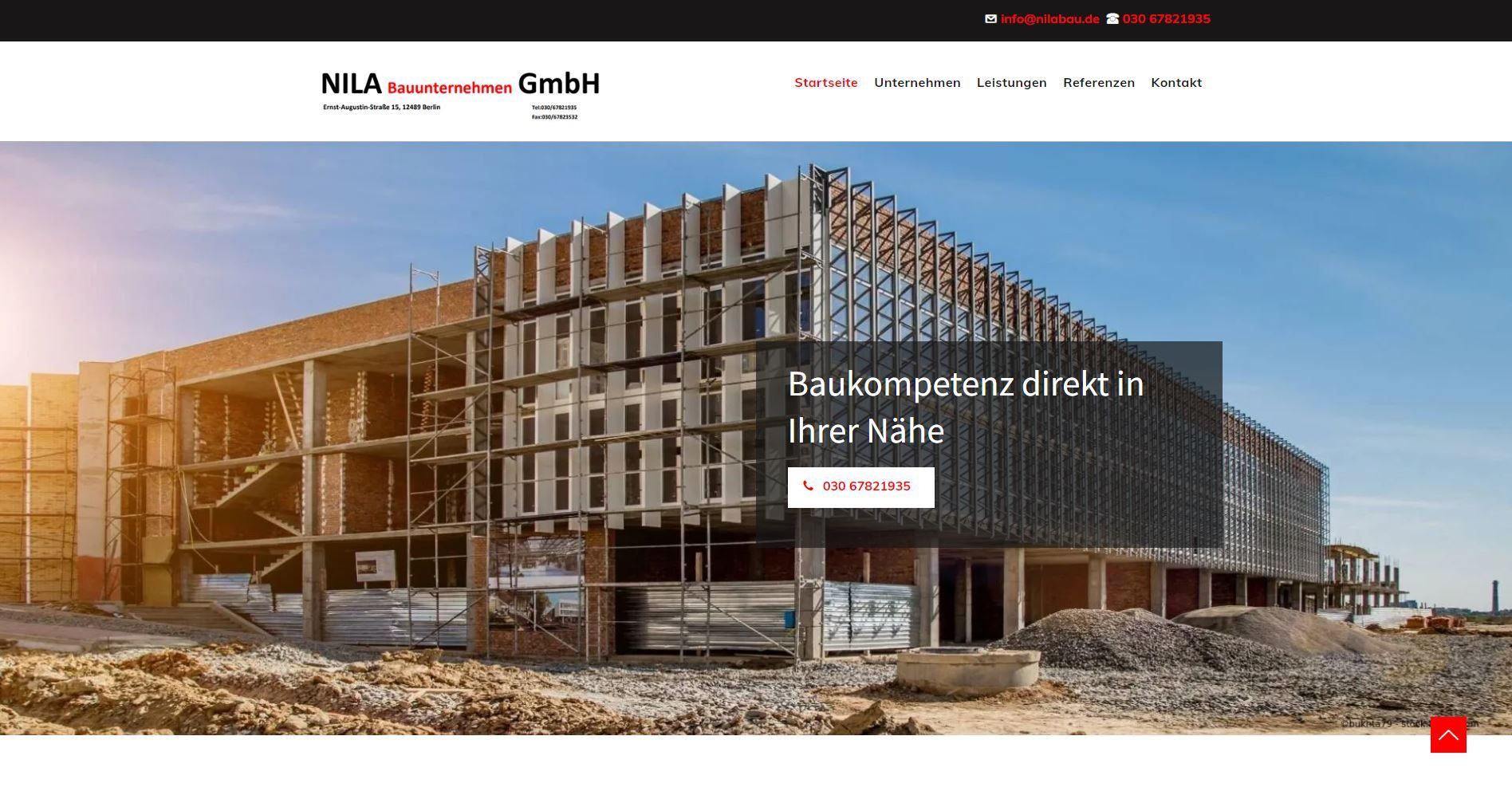 NLA Immobilien GmbH website: Construction site with text overlay