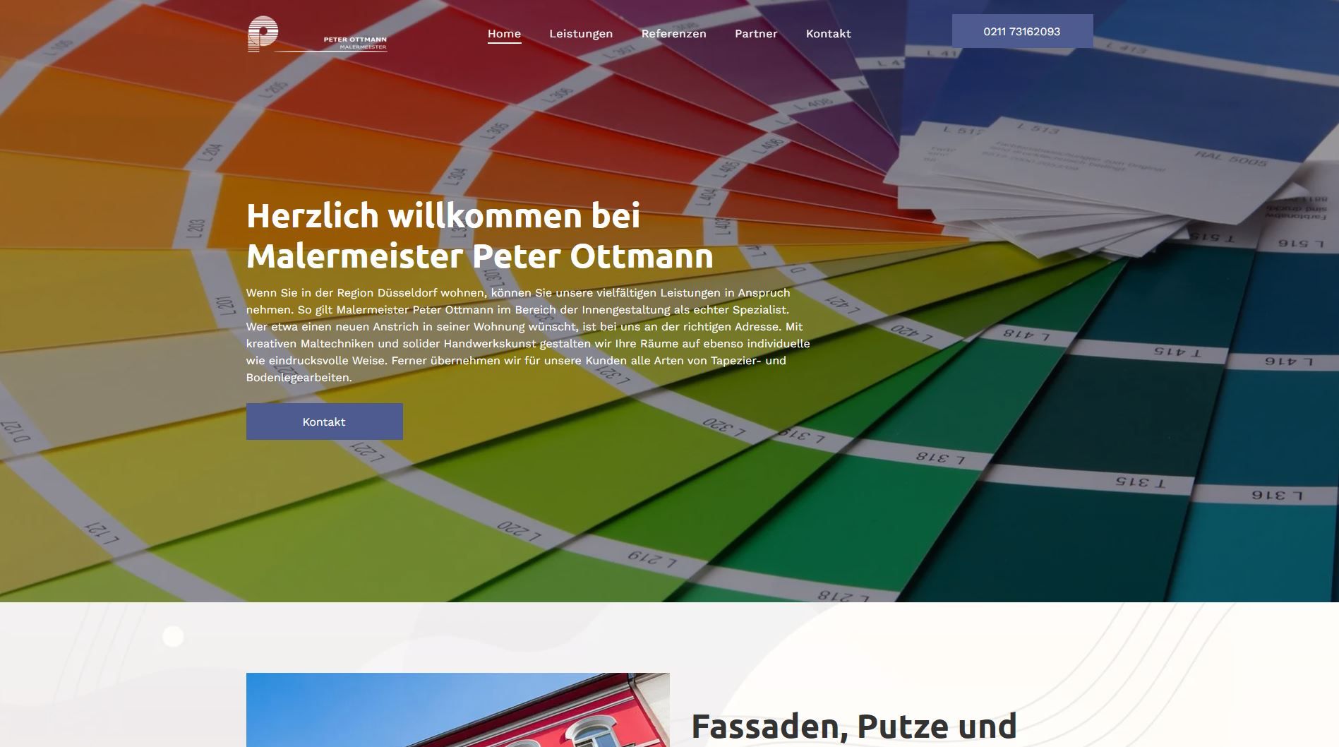 Homepage für Maler und Lackierer Peter Olmann, mit Farbmuster-Hintergrund.
