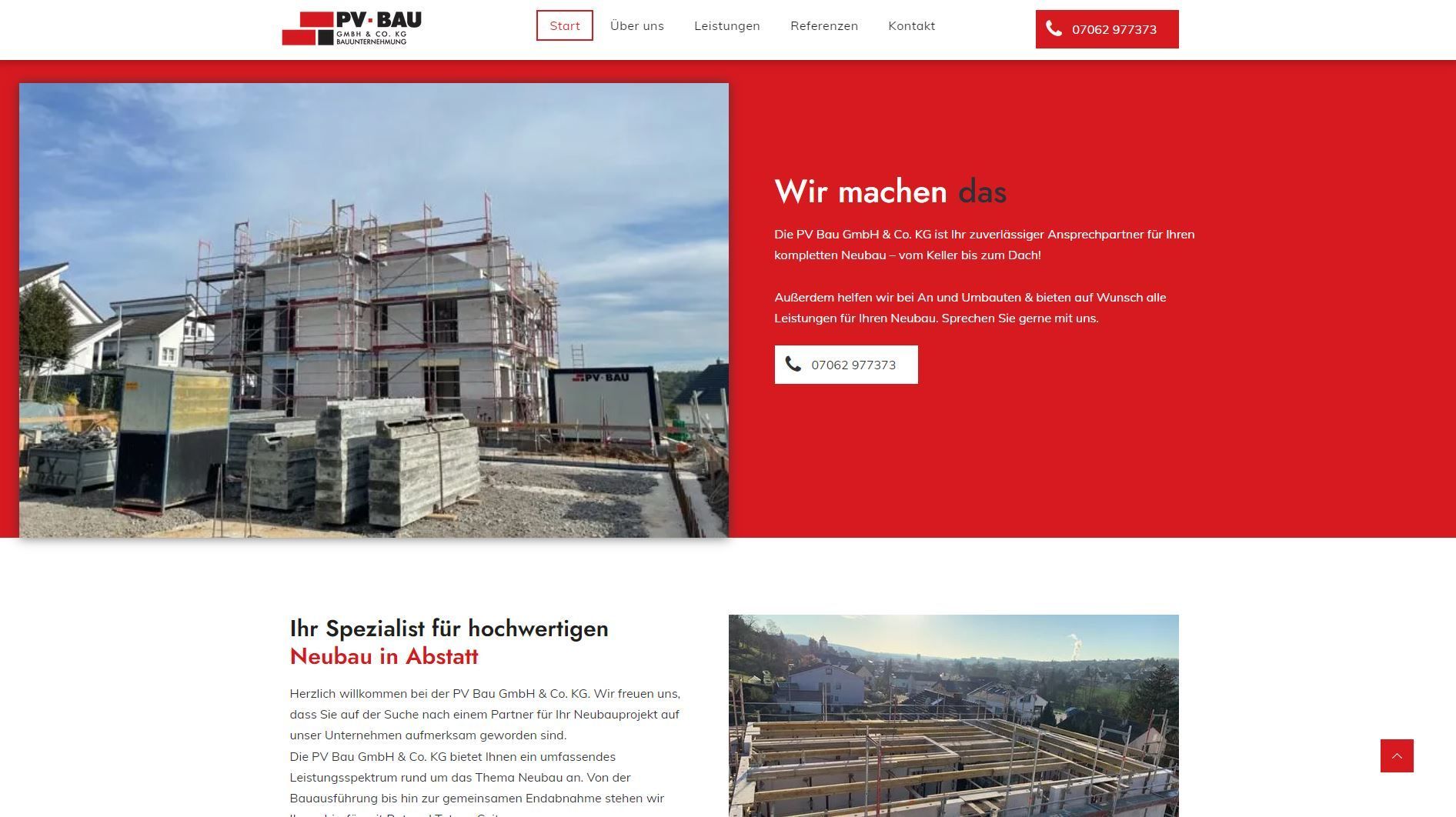 Baustelle mit roten Akzenten und Text.