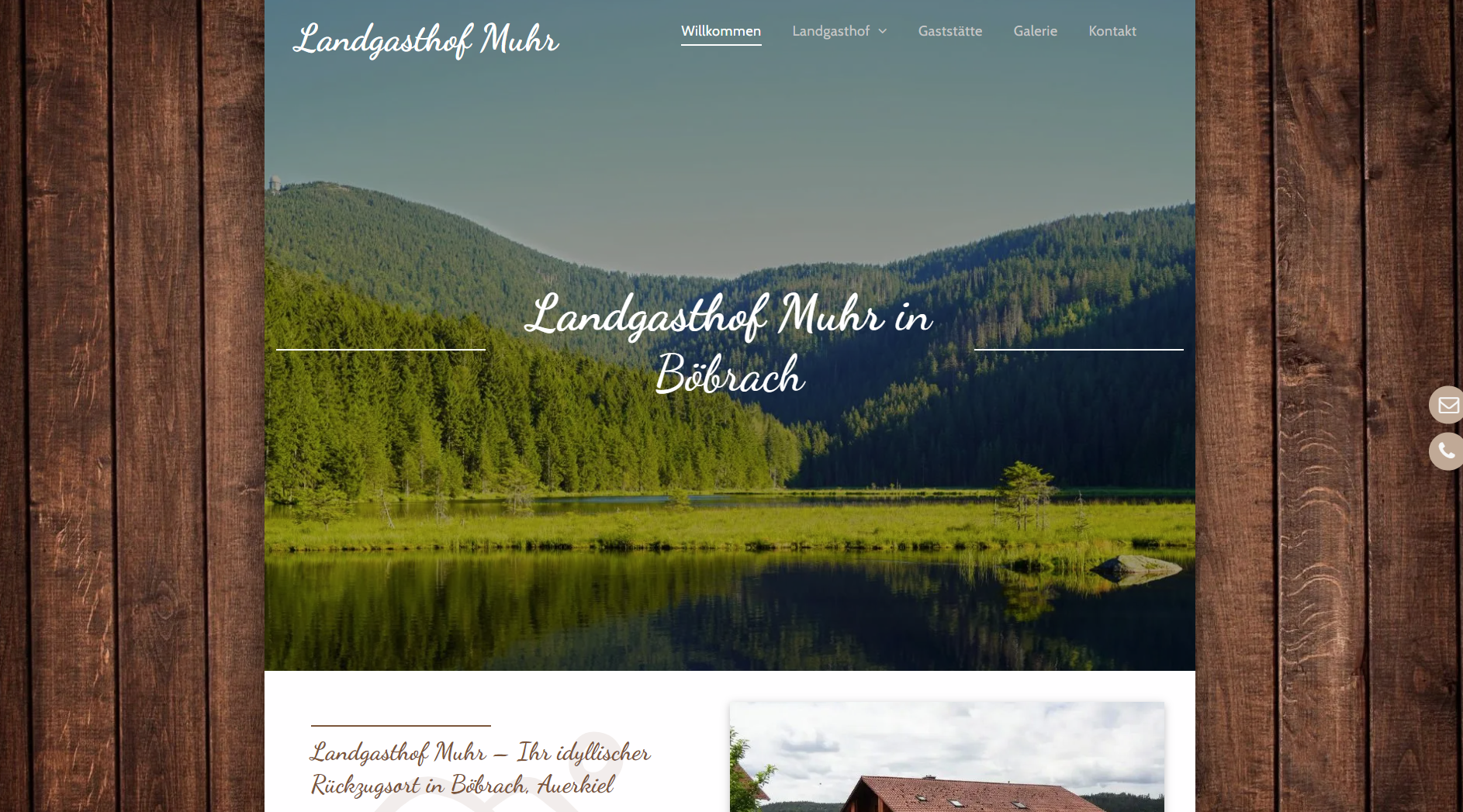 Website zum „Landgasthof Mühle in Erbach“ mit malerischem Seeblick.