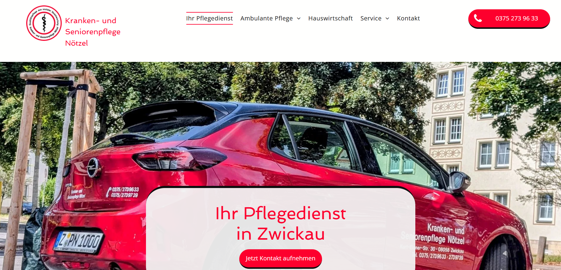 Red car with text