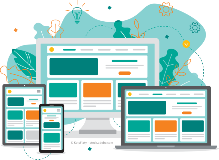 Abbildung eines Website-Designs, das auf einem Desktop, Laptop, Tablet und Smartphone angezeigt wird.