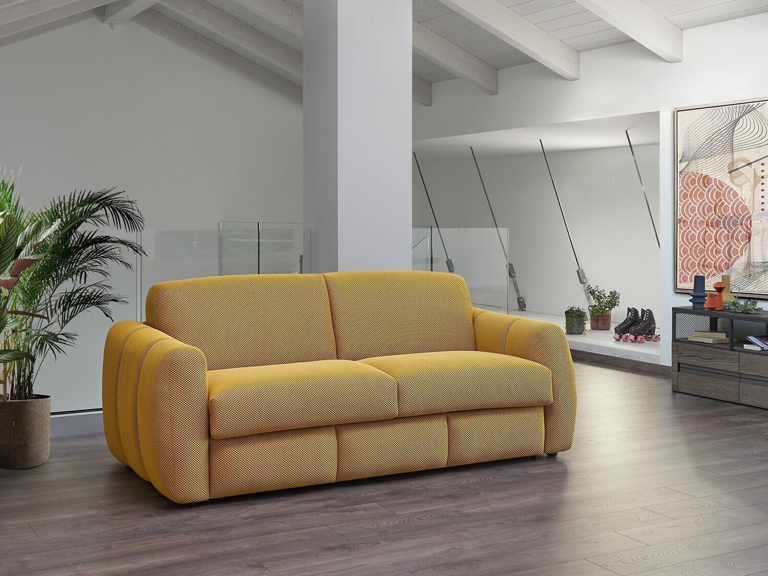 Canapé texturé jaune.