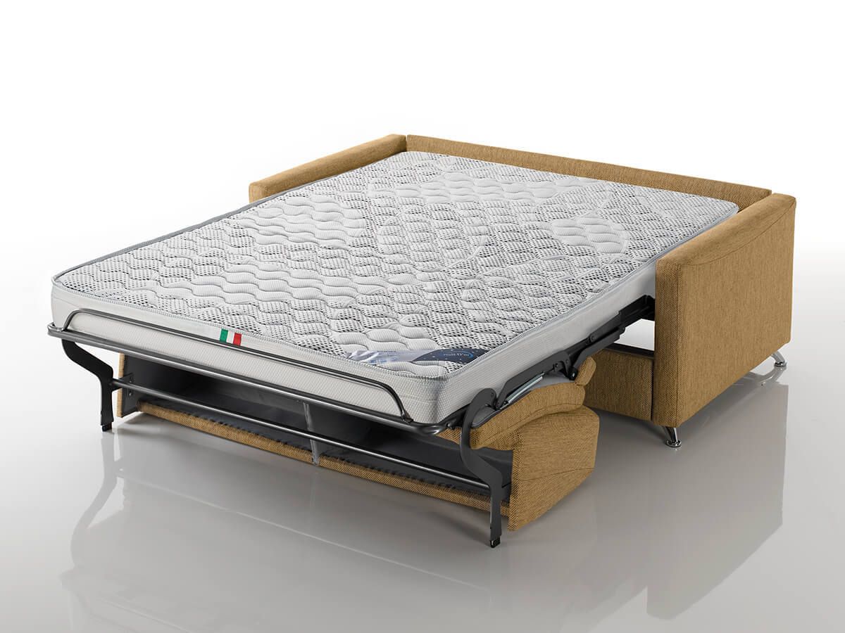 Canapé convertible marron.