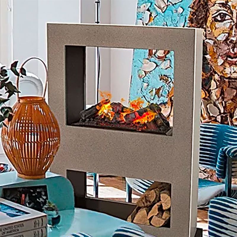 Ein Wohnzimmer mit Kamin und einem Buch mit dem Titel Vereinigte Staaten von Amerika