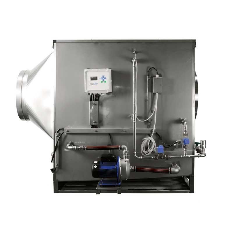 Eine Edelstahlbox mit einer daran befestigten Pumpe und einem Bedienfeld.