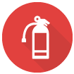 Icono de extintor de incendios en un círculo rojo.