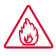 Símbolo de peligro inflamable: triángulo rojo con icono de llama.