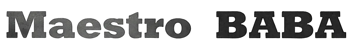 Logotipo con texto negro que dice “Maestro BABA” sobre un fondo blanco.