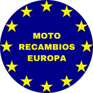 Un círculo azul con estrellas amarillas que dice moto recambios europa