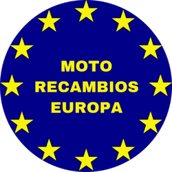 Un círculo azul con estrellas amarillas que dice moto recambios europa