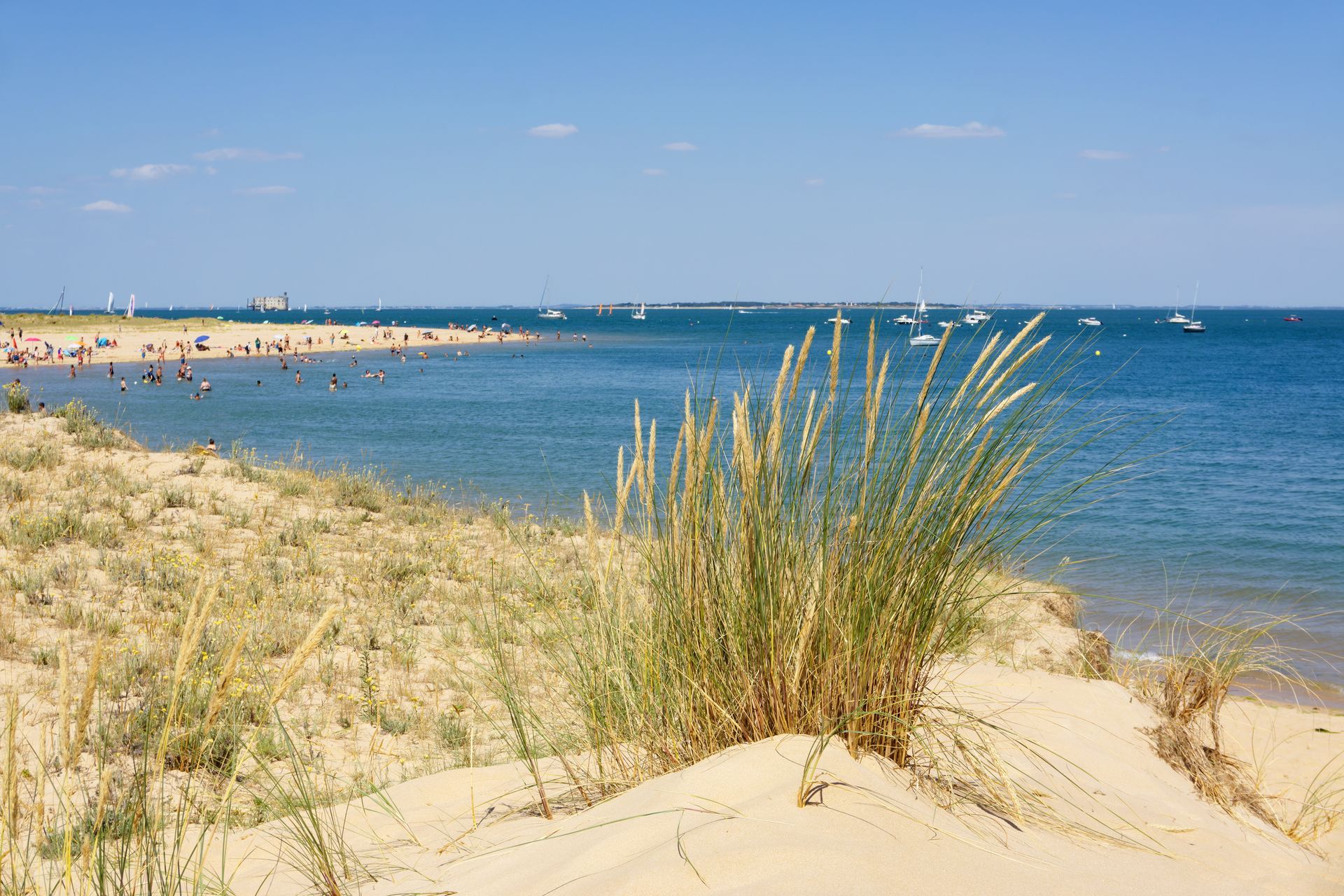 Une plage avec le Fort Boyard en fond.