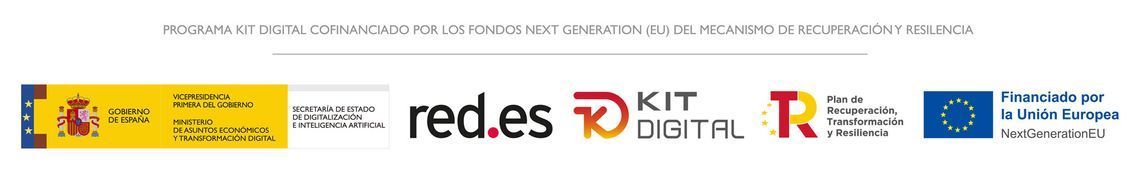 Logotipos de varias organizaciones, entre ellas red.es, KIT DIGITAL y un logotipo de la Unión Europea.