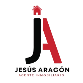 Logo de Jes&uacute;s Arag&oacute;n, agente inmobiliario, en negro y rojo con un icono de casa