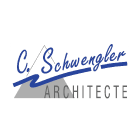 Accueil Logo de C. Schwenger Architecte avec écriture bleue et texte gris sur fond blanc