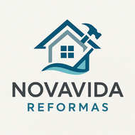 Logotipo para Novavida Reformas: casa azul con un martillo, sobre una ola, y el texto "NOVAVIDA REFORMAS".