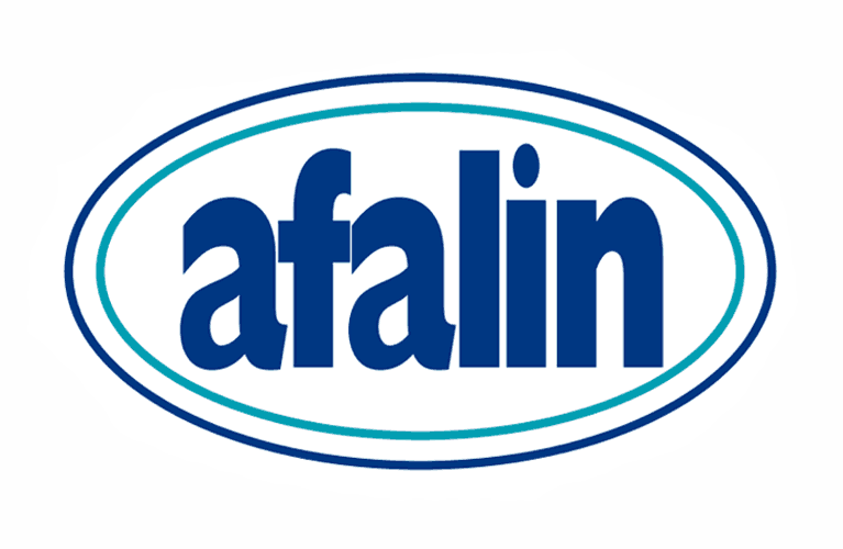 Ein blau-weißes Logo für Afalin auf weißem Hintergrund