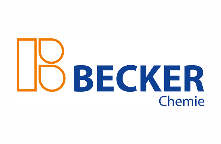 Ein orange-blaues Logo für Becker Chemie
