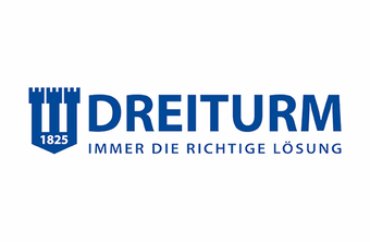 Ein blau-weißes Logo für ein Unternehmen namens Dreiturm