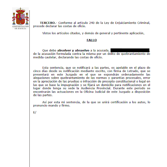 Carta del gobierno español con escudo oficial y texto denso, que muestra una línea con el nombre tachada cerca de la parte superior.