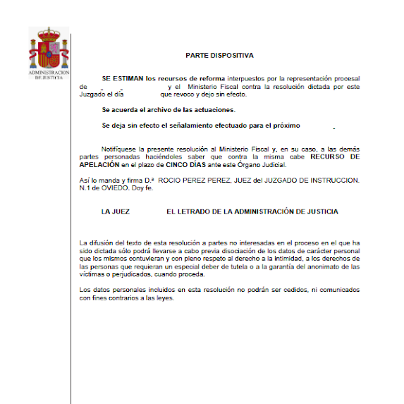 Documento legal oficial de la administración de Asturias relativo al plazo para notificar a un tribunal y presentar un recurso.