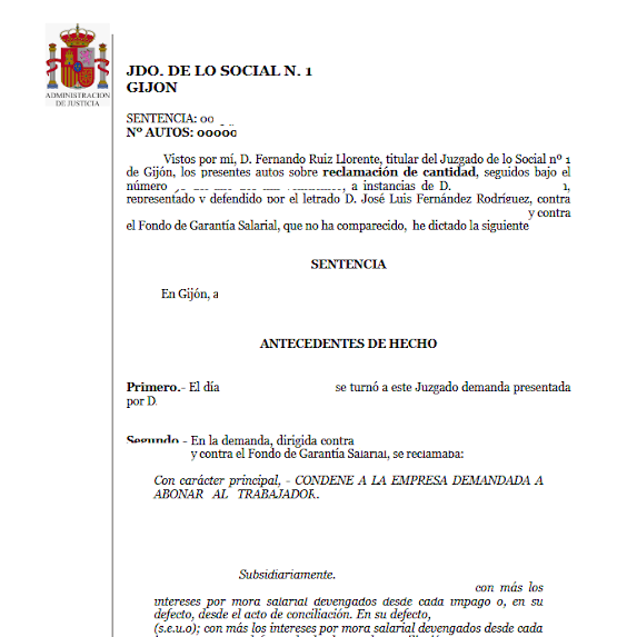 Página de un documento legal español procedente de un tribunal, con escudos en la parte superior e inferior y texto que detalla una resolución judicial.