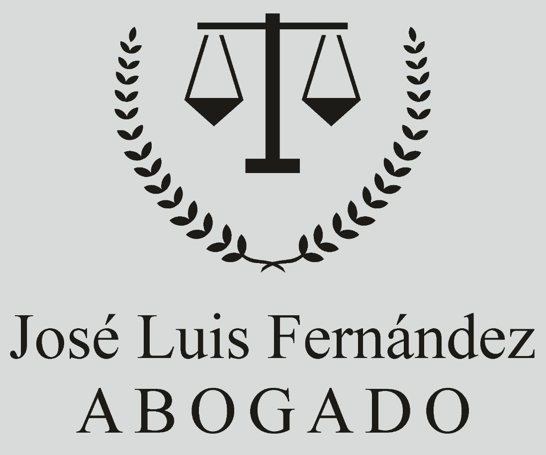 Logotipo de Jos&eacute; Luis Fern&aacute;ndez, Abogado, que presenta un icono de la balanza de la justicia enmarcado por una corona de laurel sobre un fondo gris.