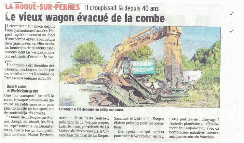 Article de presse mentionnant un wagon évacué.