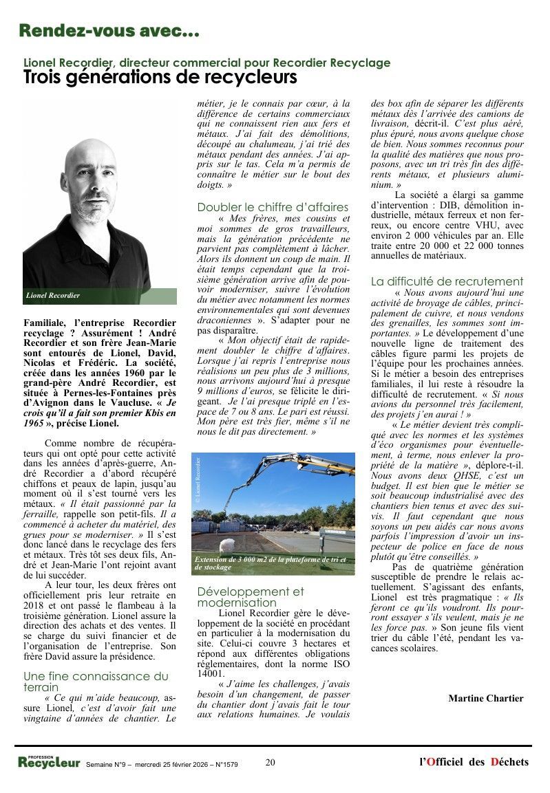 Extrait du magazine Profession Recycleur du mercredi 25 février 2026