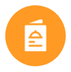 Un icono de libro en un círculo naranja sobre un fondo blanco.