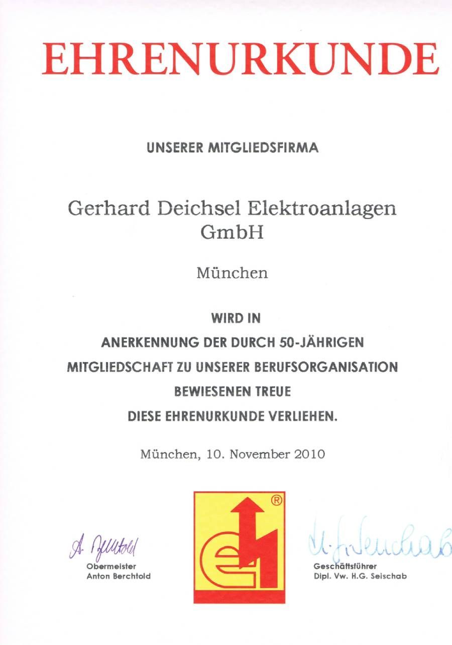 Ehrenurkunde Elektro-Innung