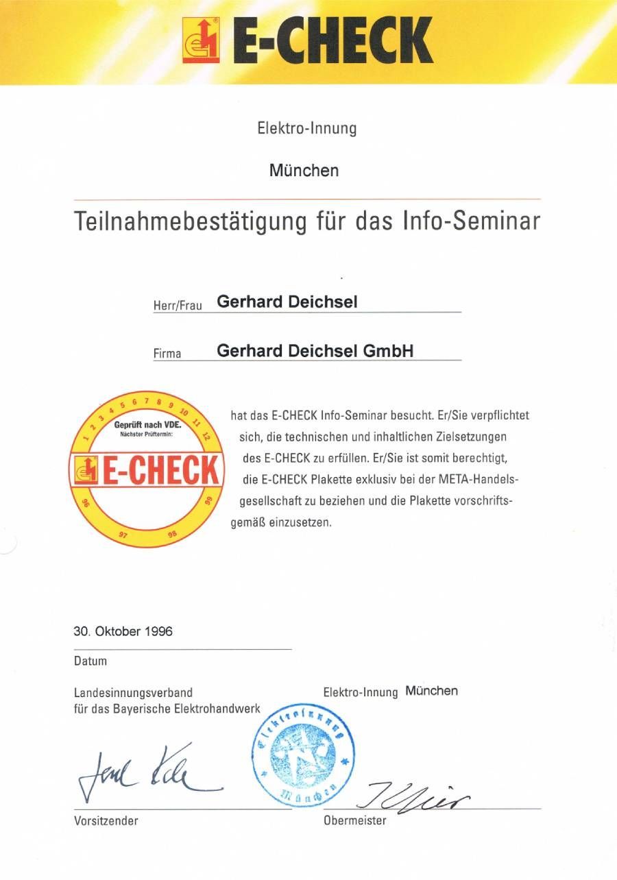 Teilnahmebestätigung Info-Seminar Elektro-Innung