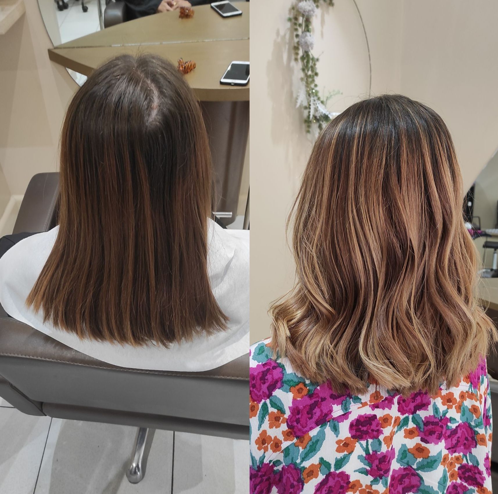 Cheveux long avec ombré avant/après