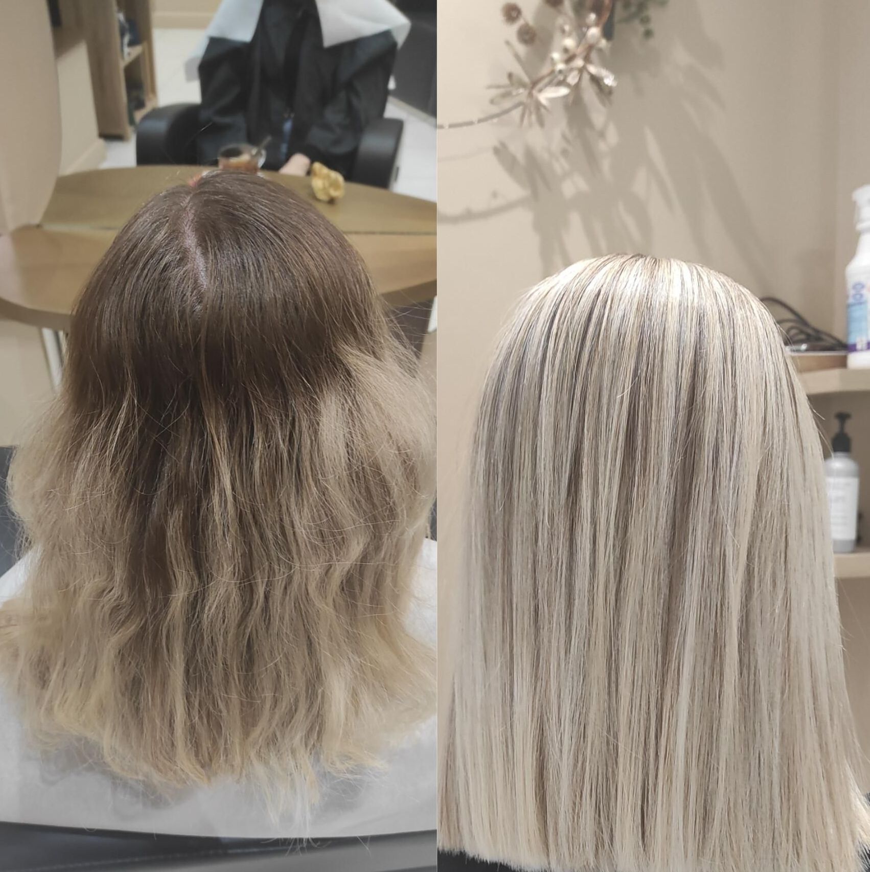 Carré blond avant/après