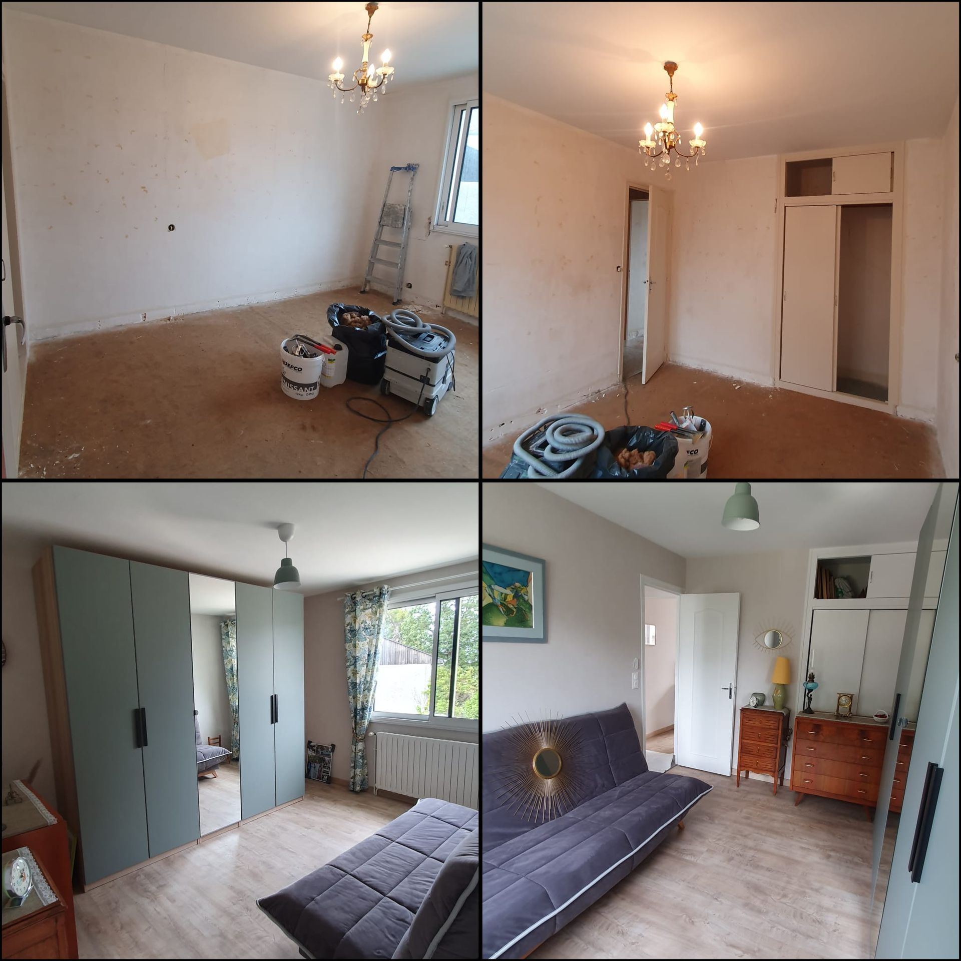 Photos de l'évolution de la rénovation d'une chambre