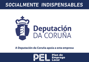 Logotipo de la Diputación Provincial de A Coruña y del Plan Local de Empleo PEL sobre fondo blanco y azul.