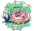 Un logotipo para una dulcería famosa de la vieja escuela con una dona y un pájaro.